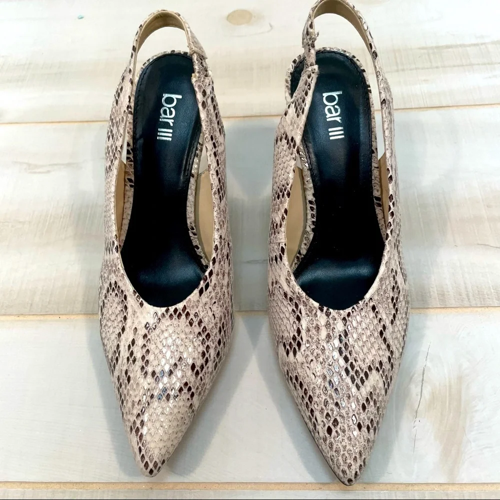 Bar III Snake Look Cream Black Sling-Back Heels Tanyaf Size 8 - Picture 2 of 8